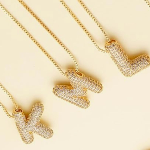Bubble Initial All Letters Available Necklace Cz Diamond 18 KT Gold Plated 
NEW - Picture 8 of 11